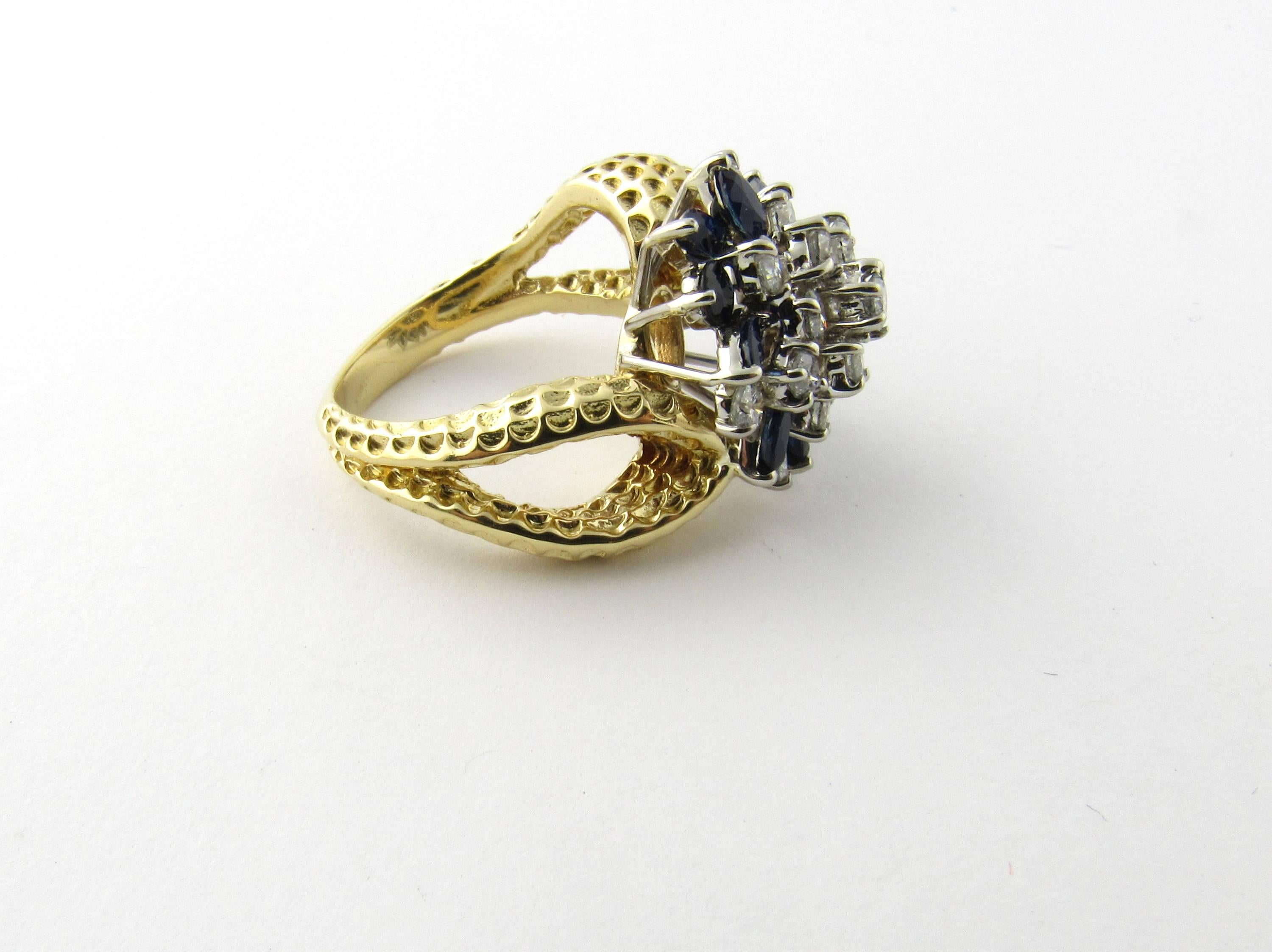 18 Karat Yellow Gold Sapphire and Diamond Floral Cocktail Ring 1