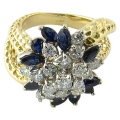 18 Karat Yellow Gold Sapphire and Diamond Floral Cocktail Ring