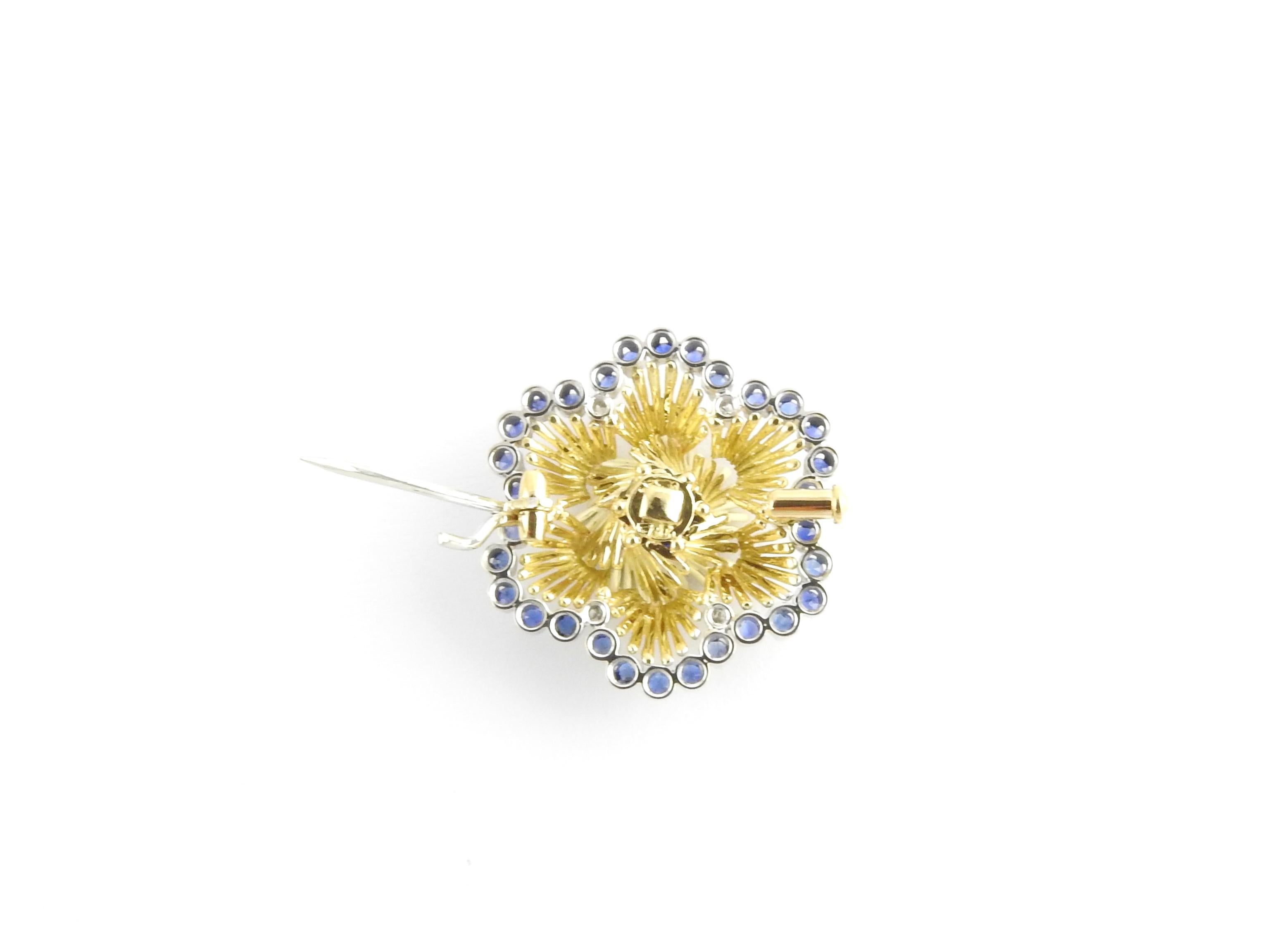 18 Karat Yellow Gold Sapphire and Diamond Flower Brooch 1