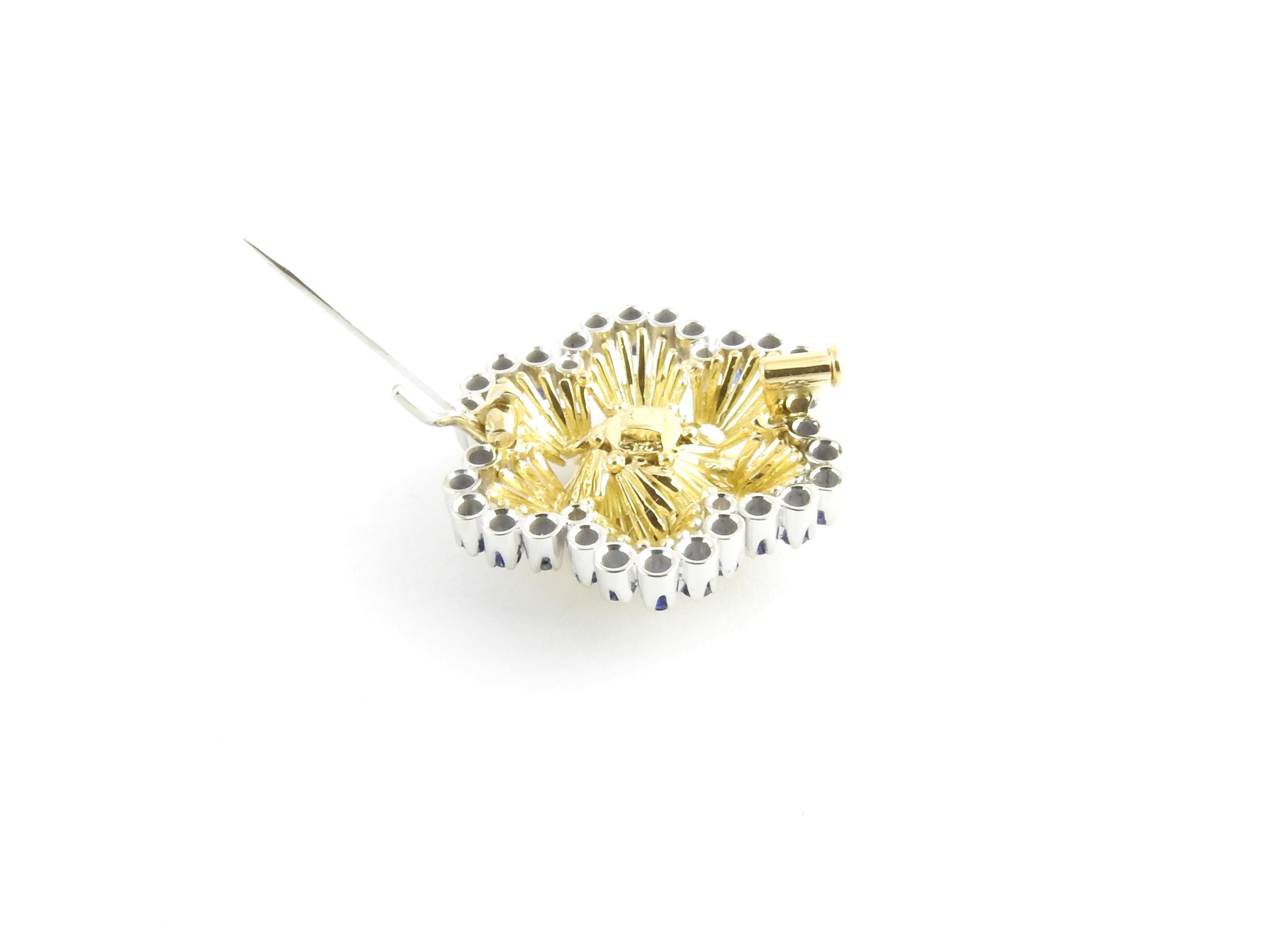 18 Karat Yellow Gold Sapphire and Diamond Flower Brooch 2