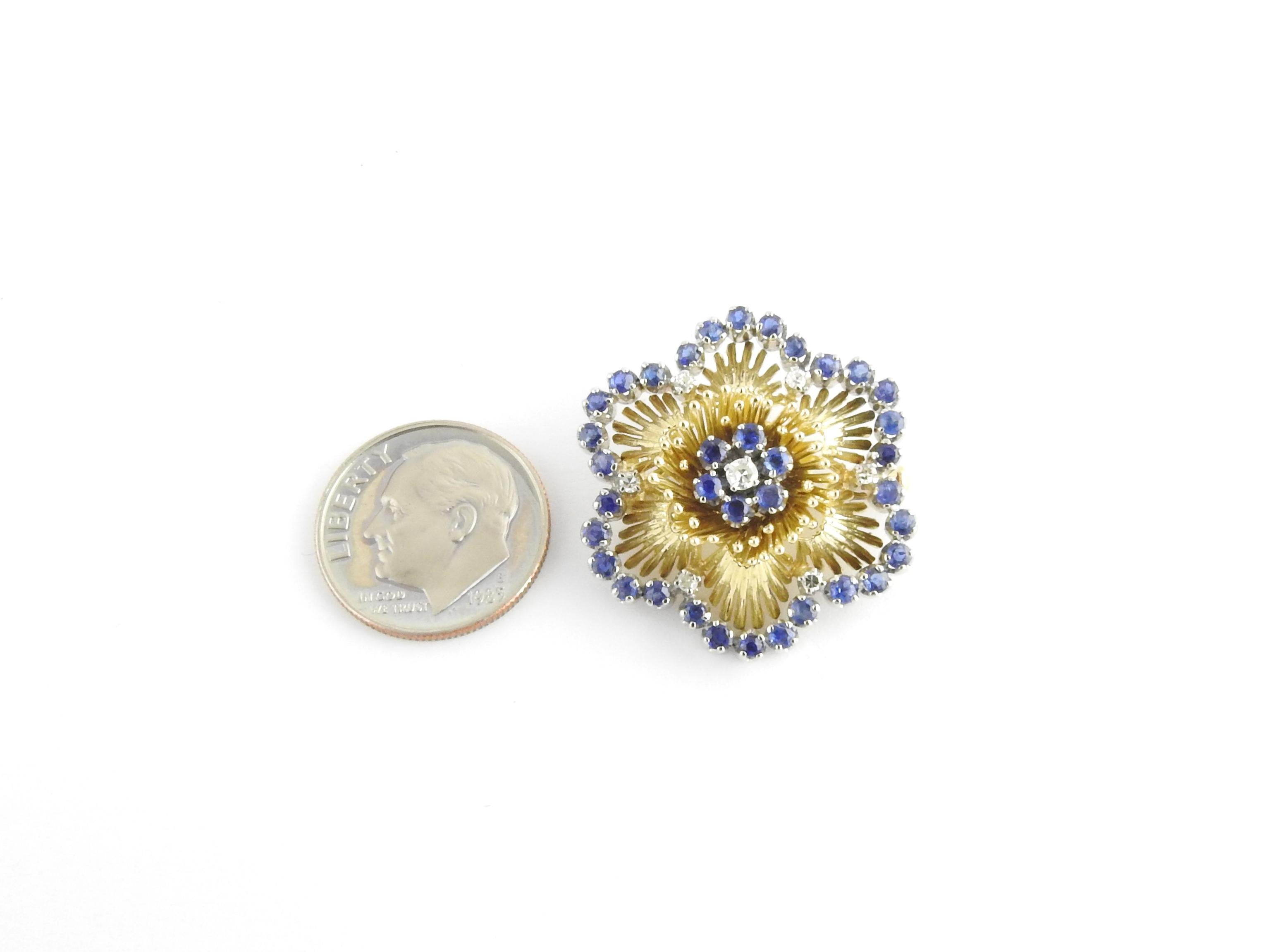 18 Karat Yellow Gold Sapphire and Diamond Flower Brooch 3