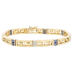 18 Karat Yellow Gold Sapphire and Diamond Greek Key Bracelet