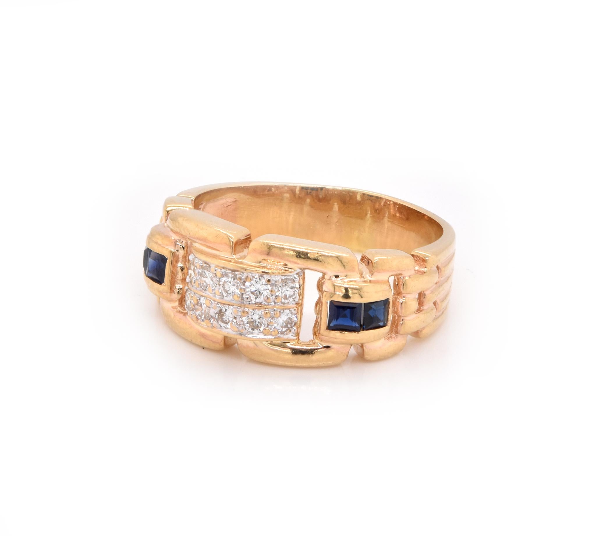 Mixed Cut 18 Karat Yellow Gold Sapphire and Diamond Ring