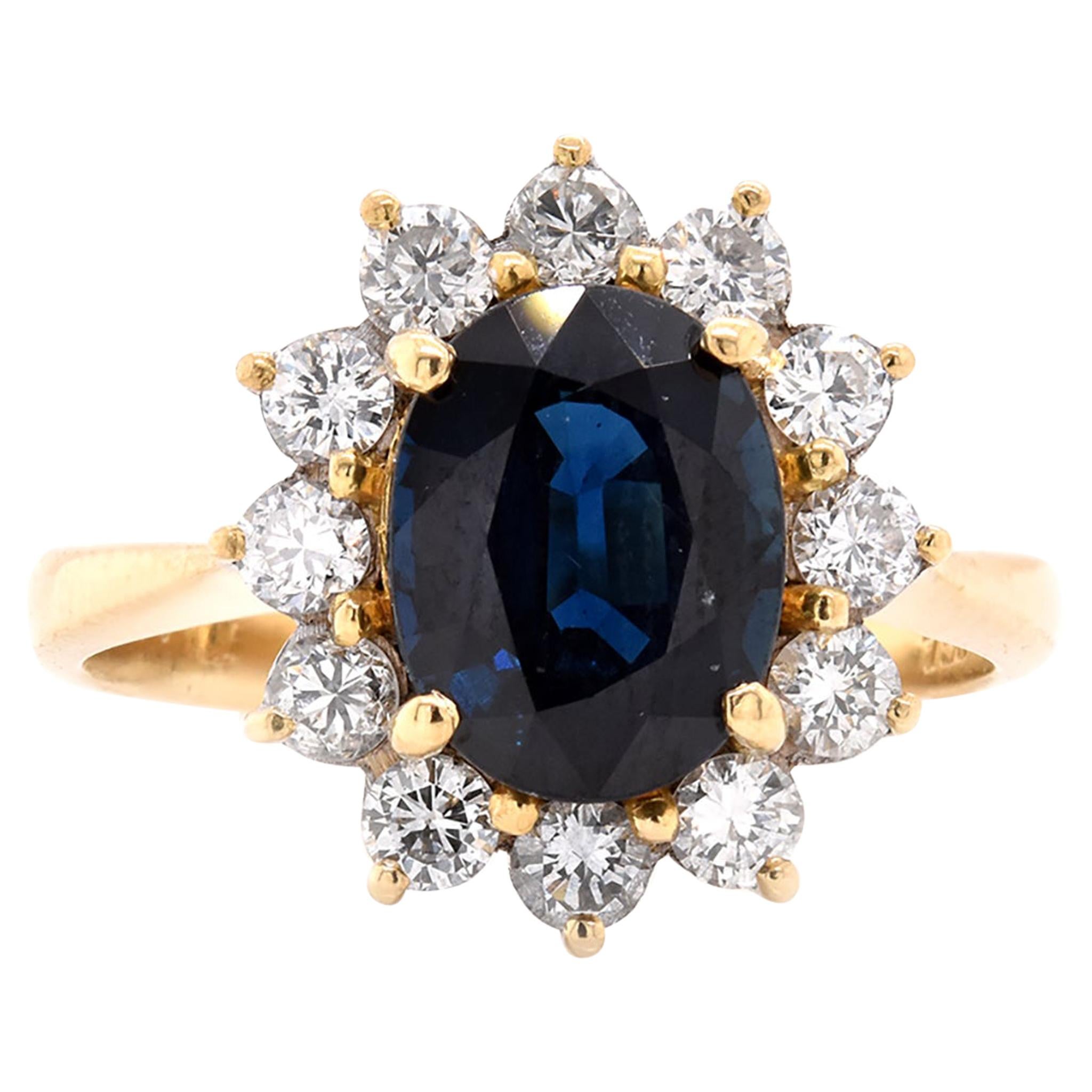 18 Karat Yellow Gold Sapphire and Diamond Ring