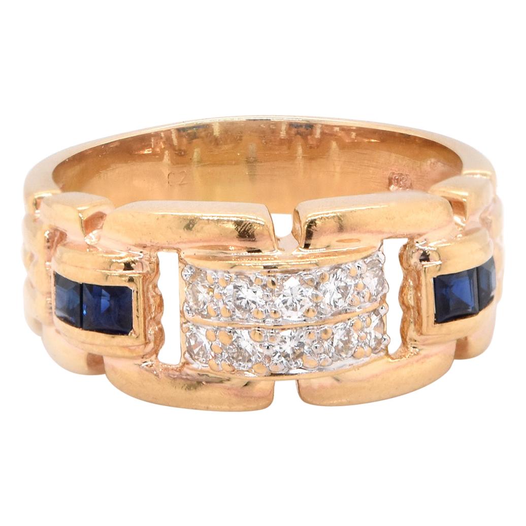 18 Karat Yellow Gold Sapphire and Diamond Ring