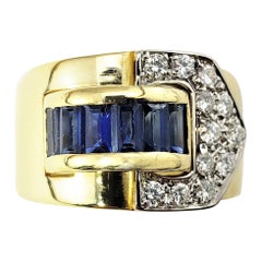 Vintage 18 Karat Yellow Gold Sapphire and Diamond Ring