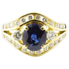 Vintage 18 Karat Yellow Gold Natural Sapphire and Diamond Ring