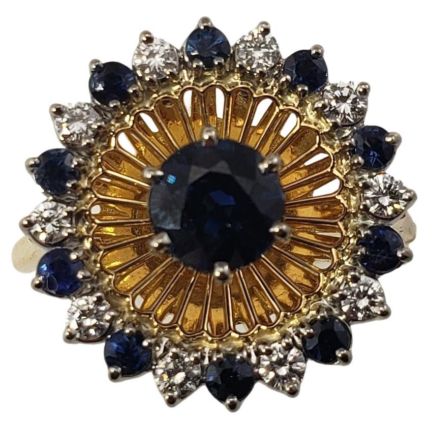 18 Karat Yellow Gold Natural Sapphire and Diamond Ring For Sale