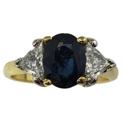 18 Karat Yellow Gold Sapphire and Diamond Ring GAI Certified
