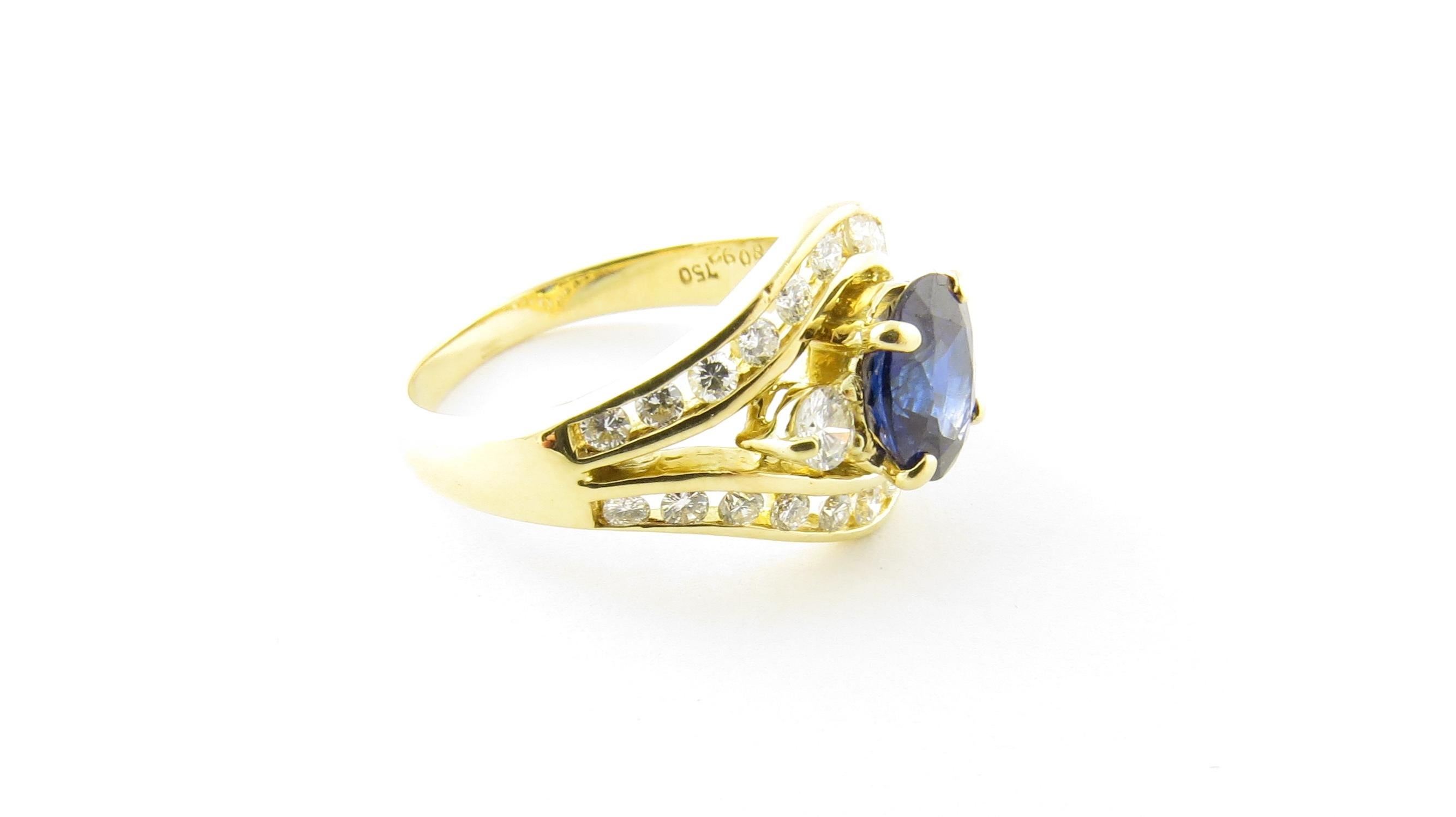 Women's 18 Karat Yellow Gold Natural Sapphire and Diamond Ring For Sale