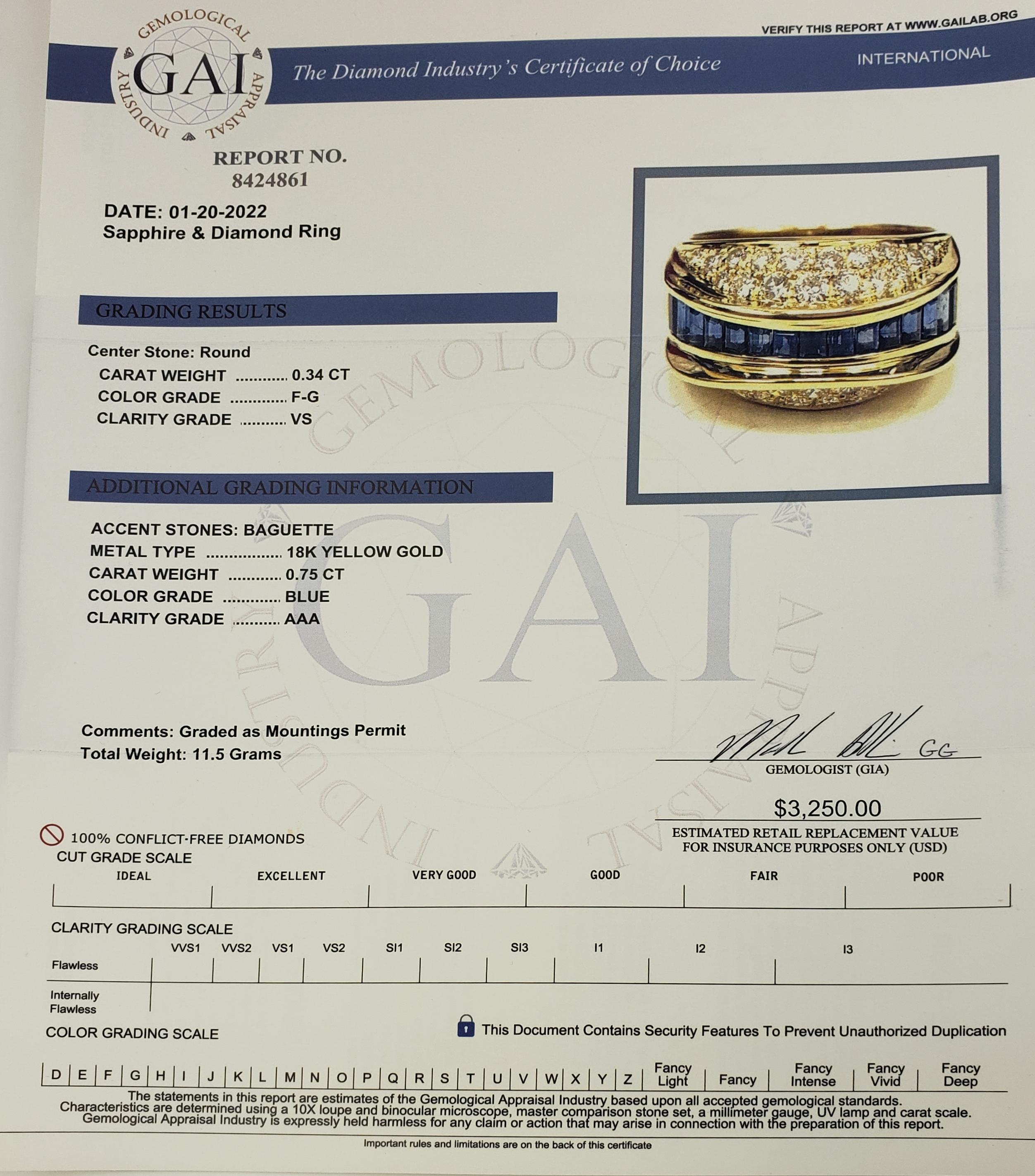 18 Karat Yellow Gold Sapphire and Diamond Ring For Sale 5