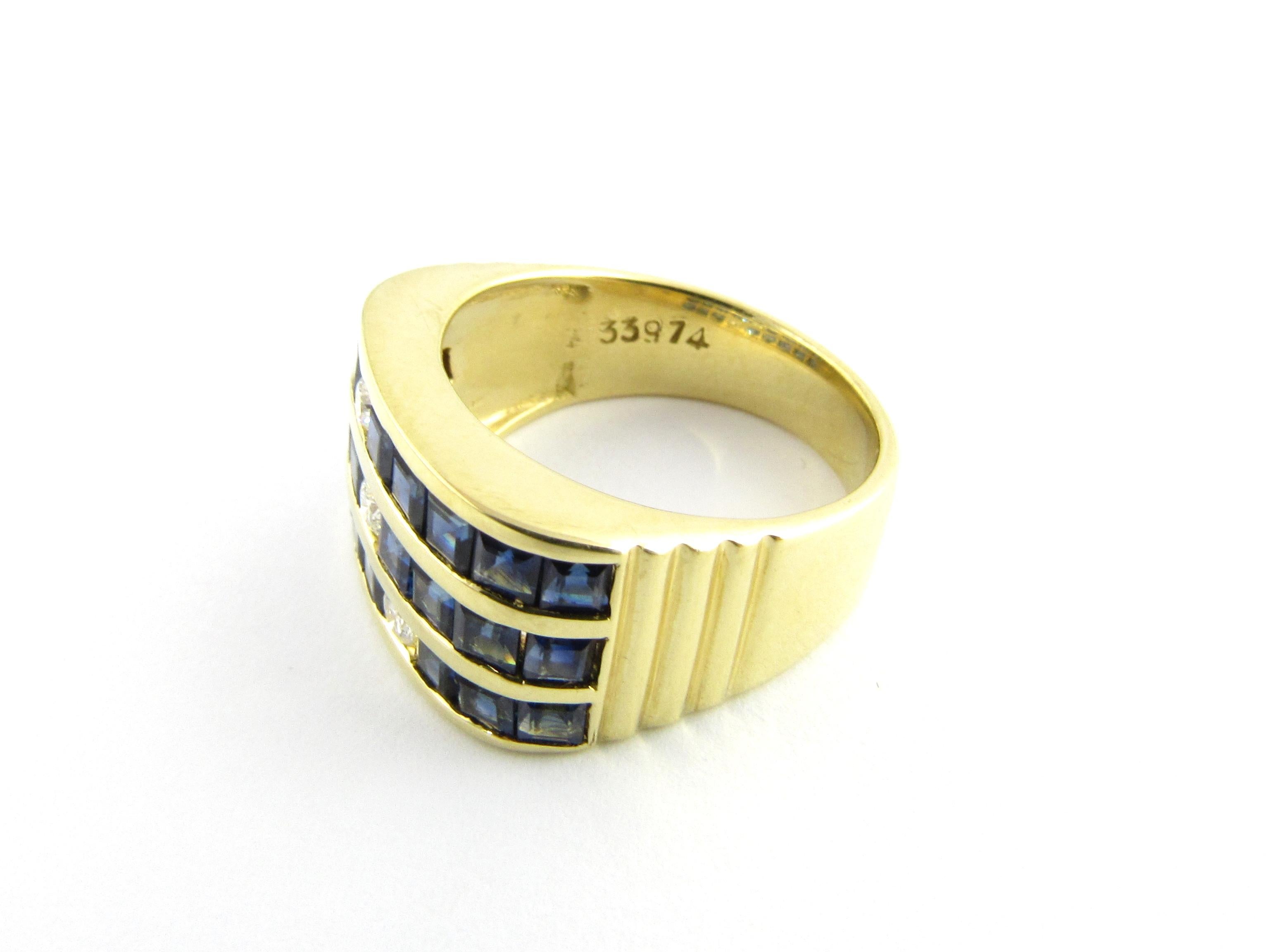Round Cut 18 Karat Yellow Gold Sapphire and Diamond Ring