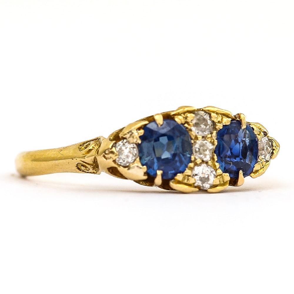 Old European Cut Victorian Sapphire and Diamond 18 Karat Yellow Gold Dress Ring, circa 1900