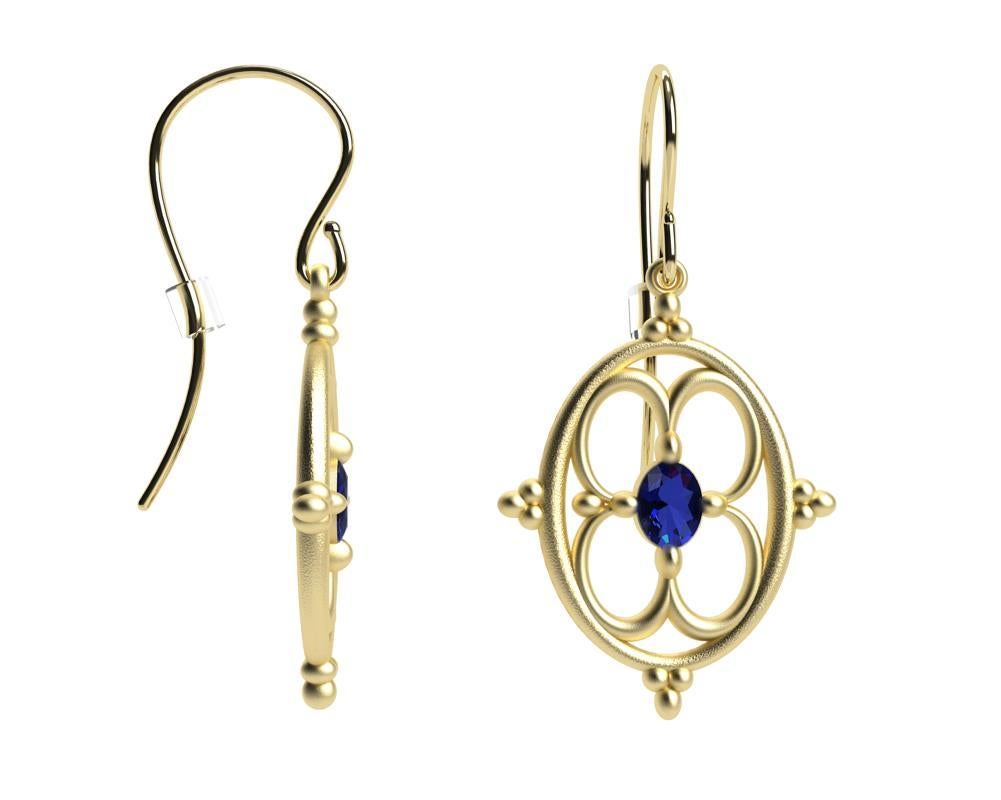 Contemporary 18 Karat Yellow Gold Sapphire Arabesque Earrings For Sale
