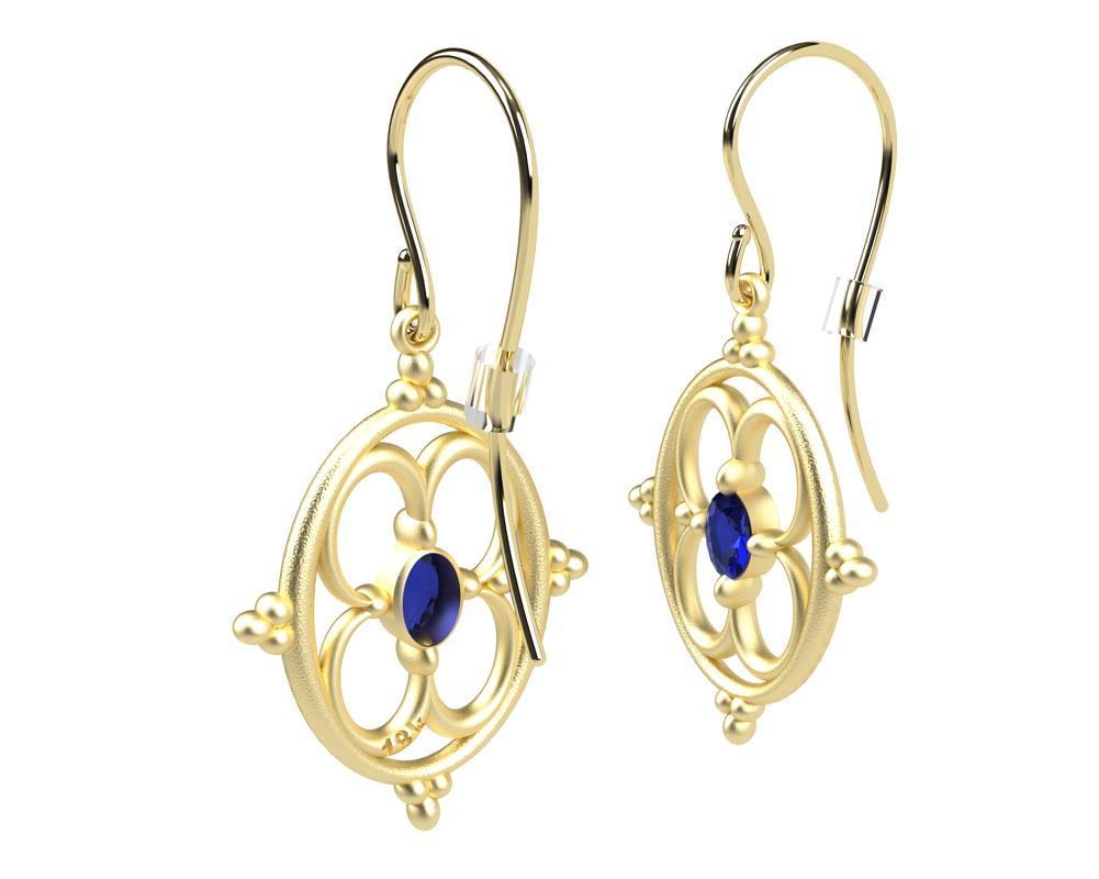 18 Karat Yellow Gold Sapphire Arabesque Earrings In New Condition For Sale In New York, NY