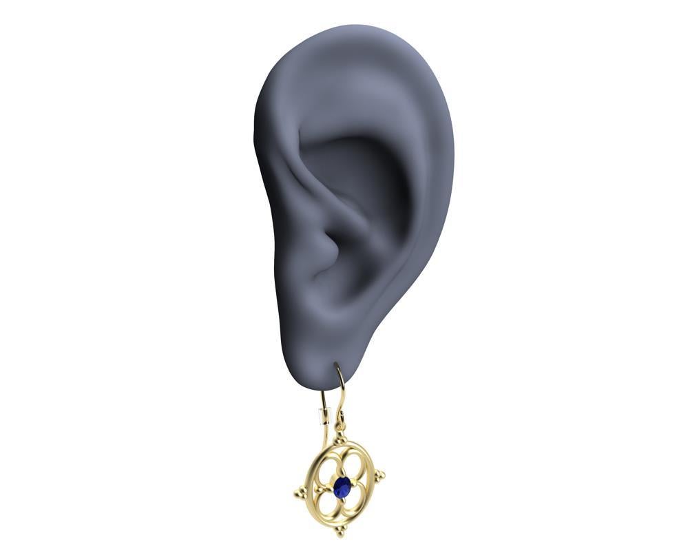 Women's 18 Karat Yellow Gold Sapphire Arabesque Earrings For Sale