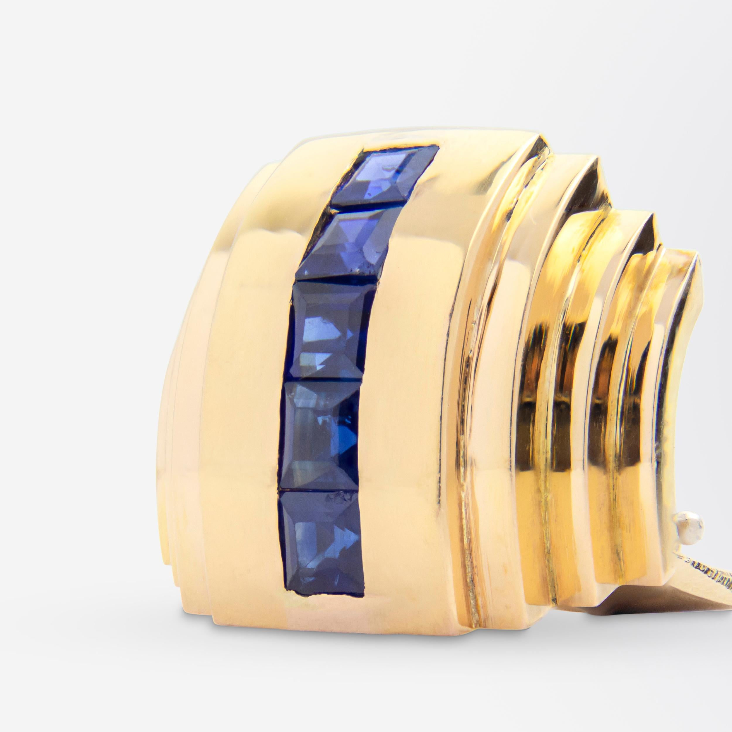 Grezzo Gemelli in oro giallo 18 carati e zaffiro in stile Art Déco in vendita