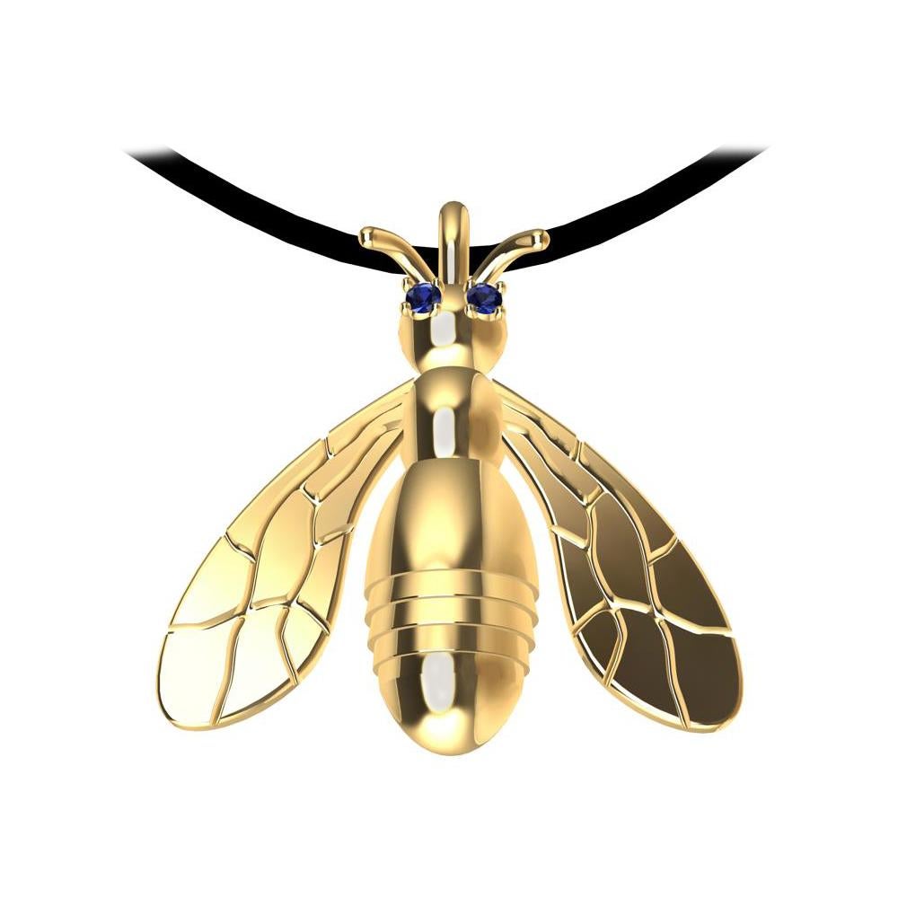 18 Karat Yellow Gold Sapphire Bee Pendant Necklace For Sale