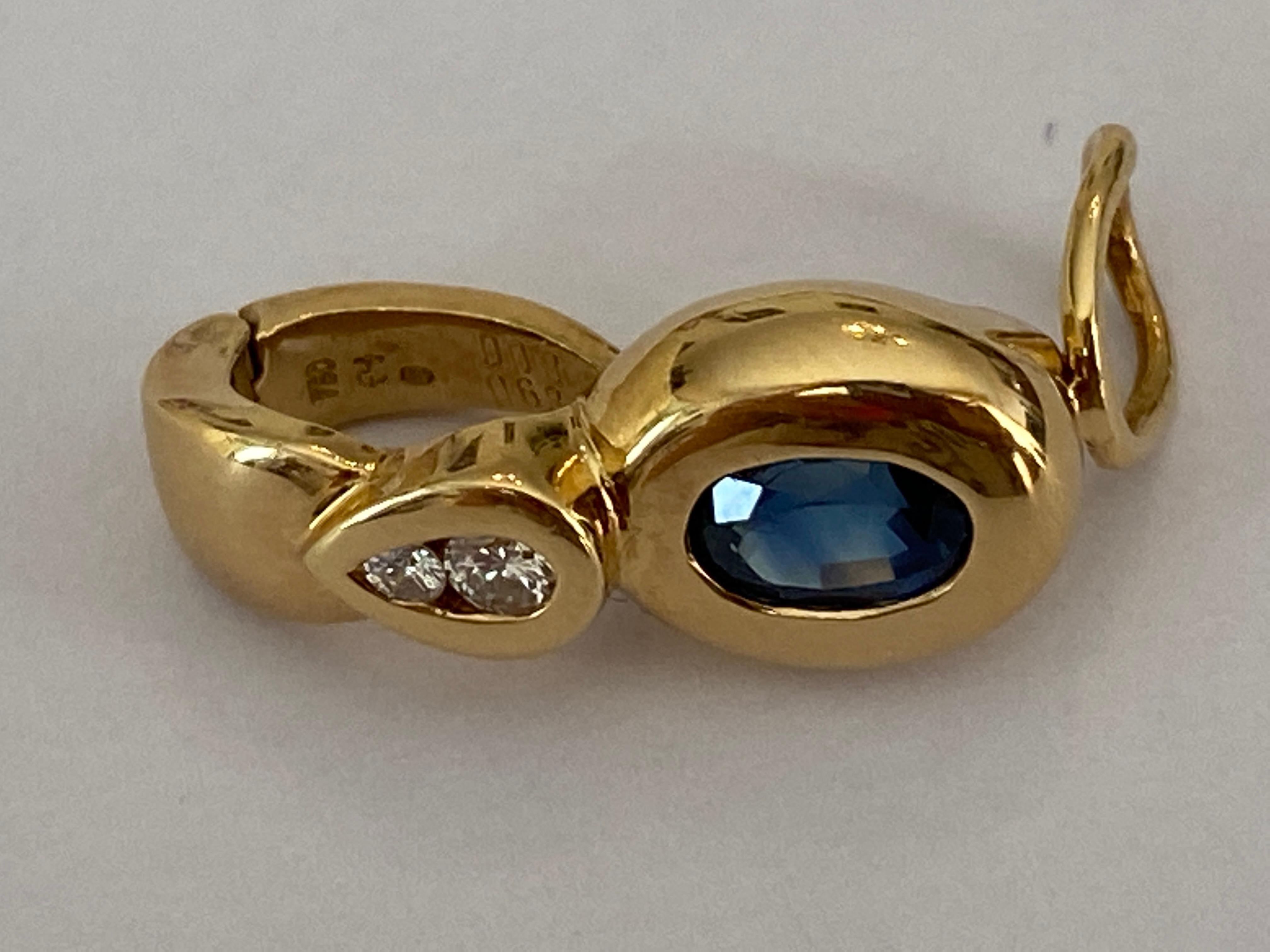 18 karat yellow gold  sapphire clip pendant with diamonds 3