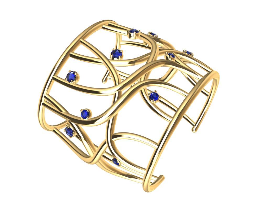 18K Gelbgold Sapphire Cuff Bracelet, Oktober der beste Monat für die Einführung der Octopus Cuff.  Der Sommer ist zwar vorbei, aber mit diesem Armband kannst du auch in diesem Winter deine eigenen Wellen machen. Meeresliebhaber aufgepasst!