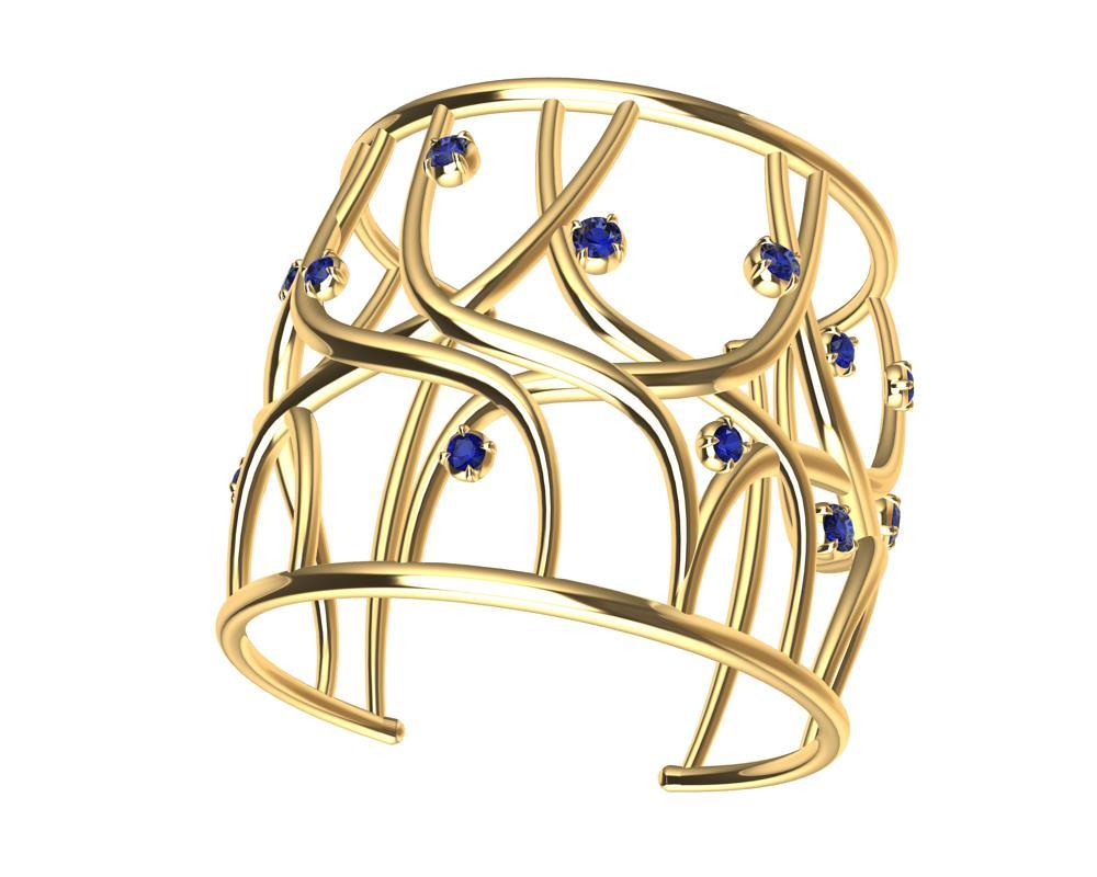 18 Karat Yellow Gold Sapphire Cuff Bracelet In New Condition For Sale In New York, NY