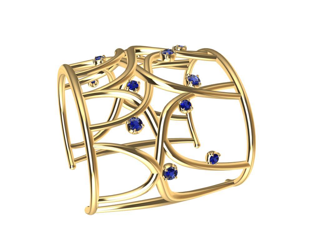 18 Karat Yellow Gold Sapphire Cuff Bracelet For Sale 1