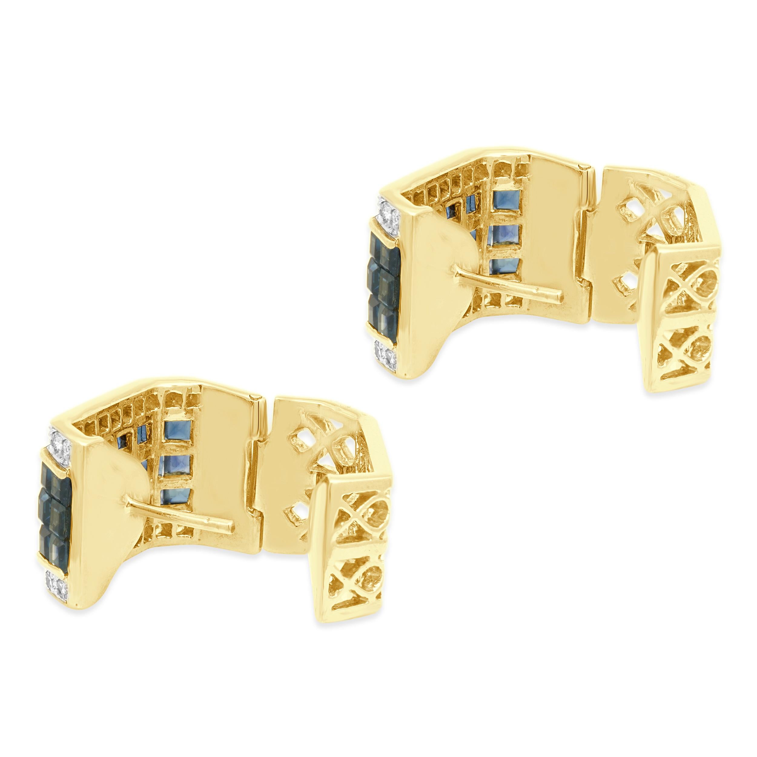 Boucles d'oreilles en or jaune 18 carats avec saphir et diamant   Design/One : custom Mat Excellent état - En vente à Scottsdale, AZ