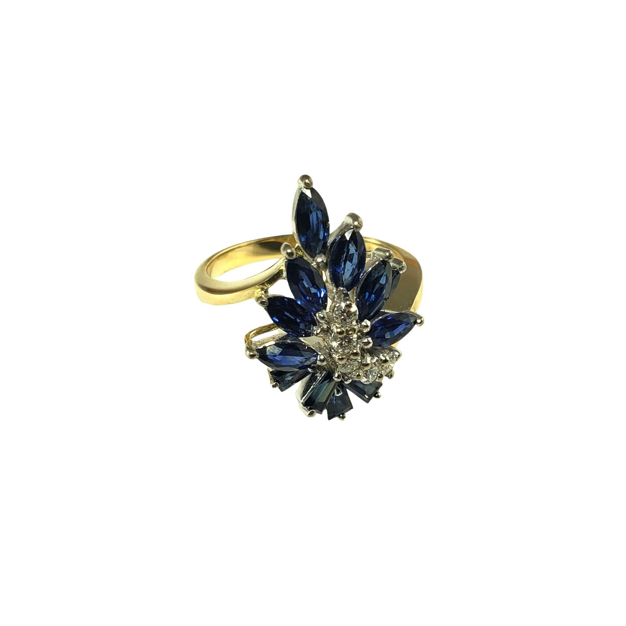 Baguette Cut 18 Karat Yellow Gold Sapphire Diamond Ring Size 7.5 #14836