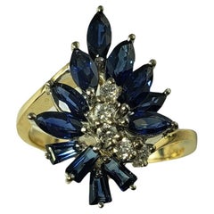 18 Karat Yellow Gold Sapphire Diamond Ring Size 7.5 #14836