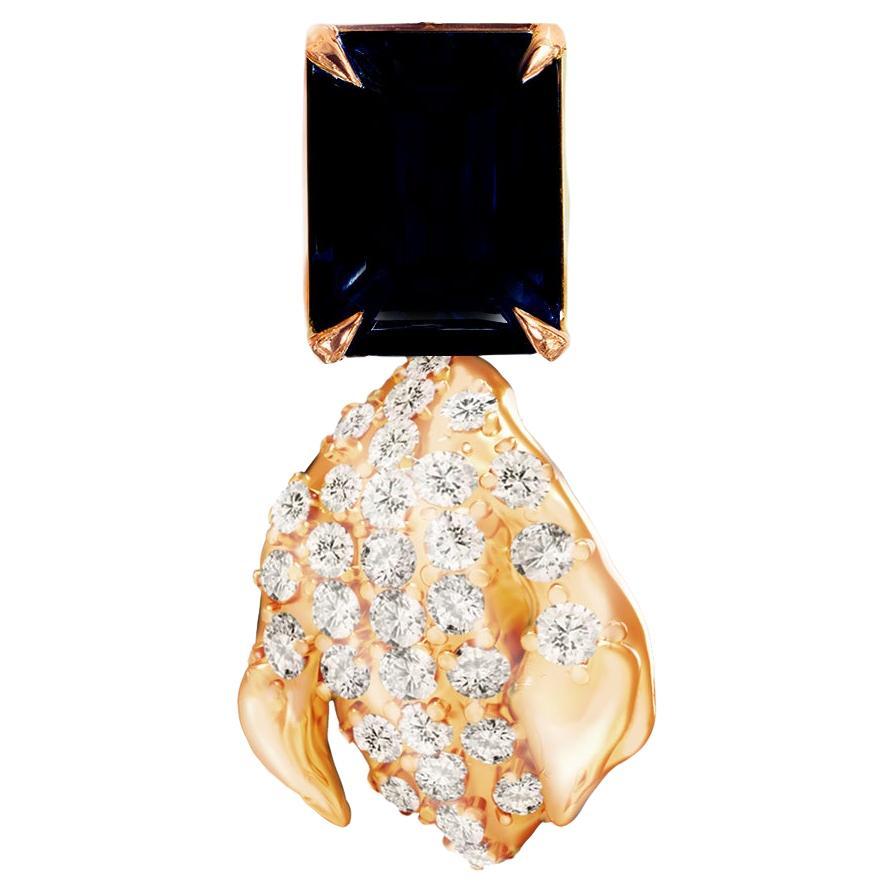 Collier pendentif floral en or jaune saphir avec diamants