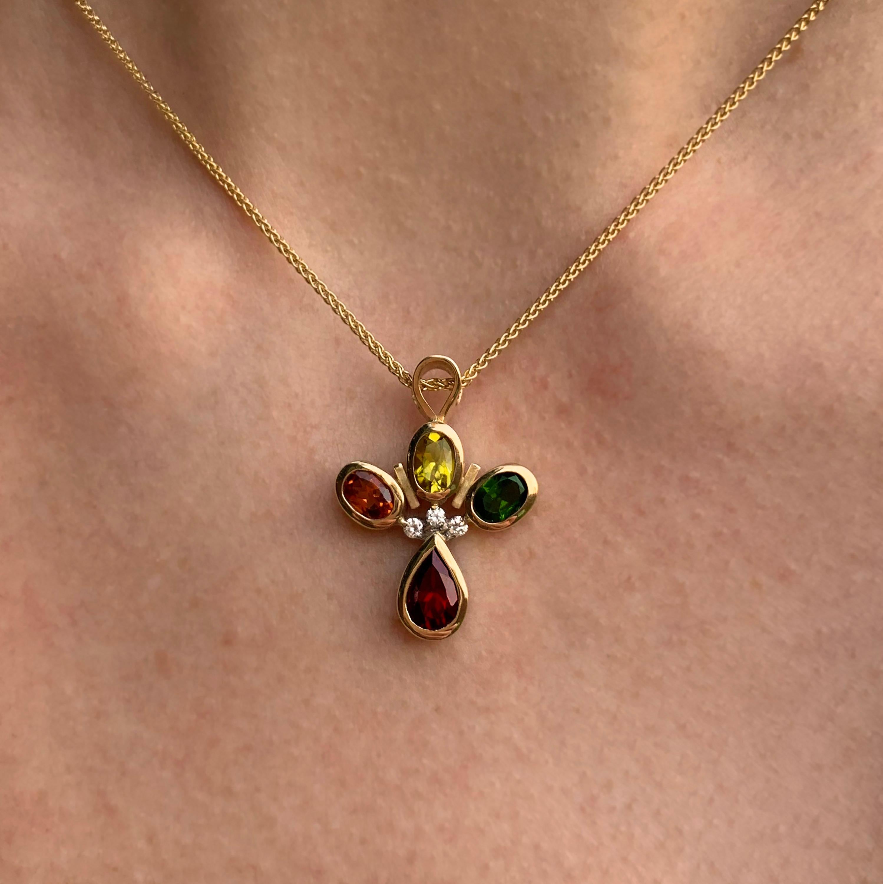 Contemporary 18 Karat Yellow Gold Sapphire Garnet and Tourmaline Diamond Necklace For Sale