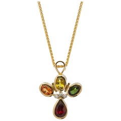 18 Karat Yellow Gold Sapphire Garnet and Tourmaline Diamond Necklace