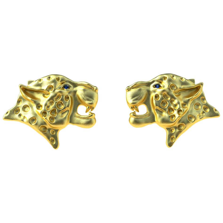 18 Karat Yellow Gold Sapphire Leopard Cufflinks