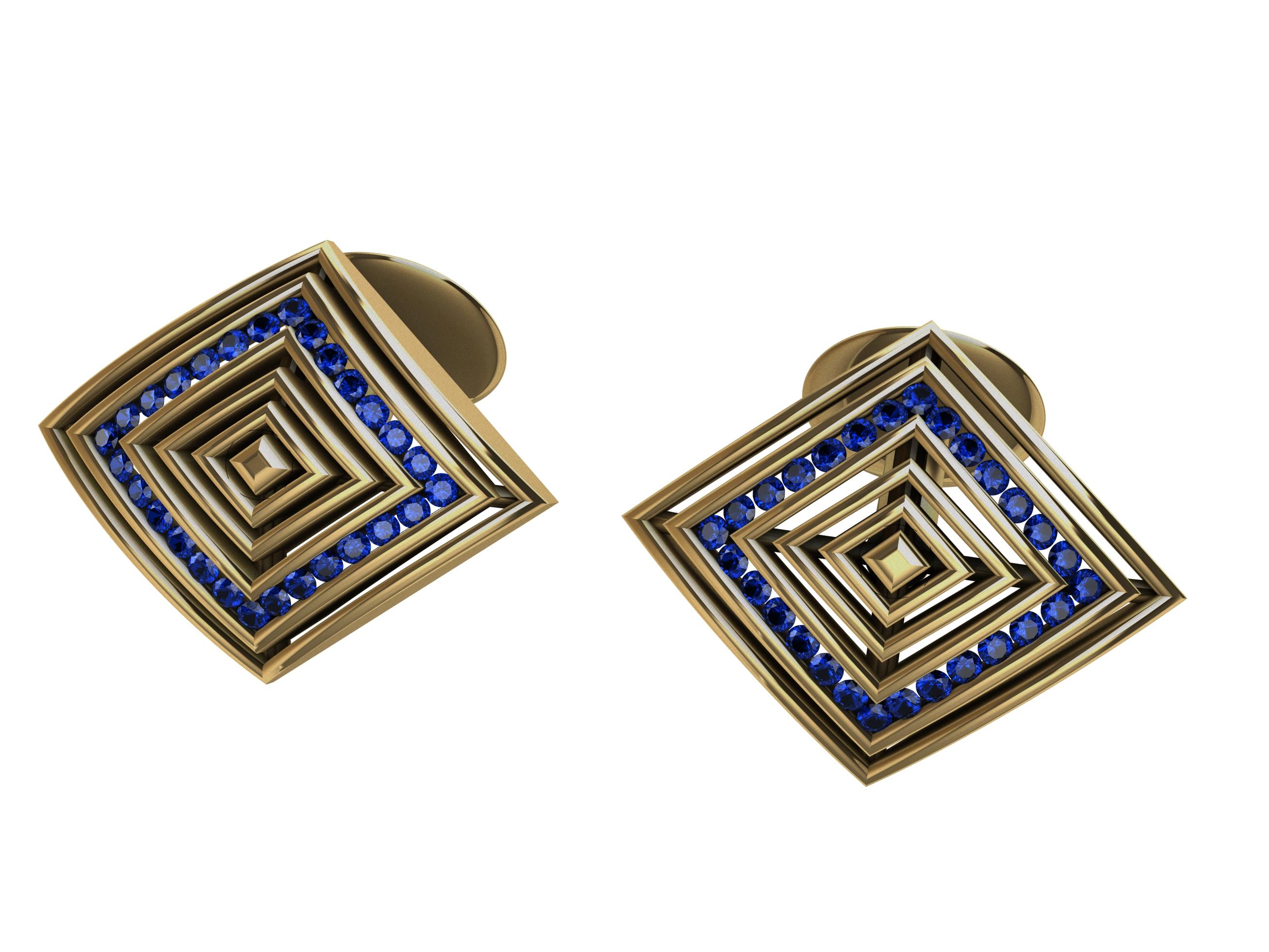 18 Karat Yellow Gold Sapphire Rhombus Cuff Links  In New Condition For Sale In New York, NY