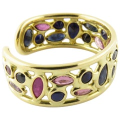 18 Karat Yellow Gold Sapphire, Ruby and Amethyst Ring
