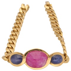 18 Karat Yellow Gold Sapphire Ruby Bulgari Link Bracelet