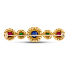 18 Karat Yellow Gold Sapphire, Ruby, Emerald and Diamond Straight Pin