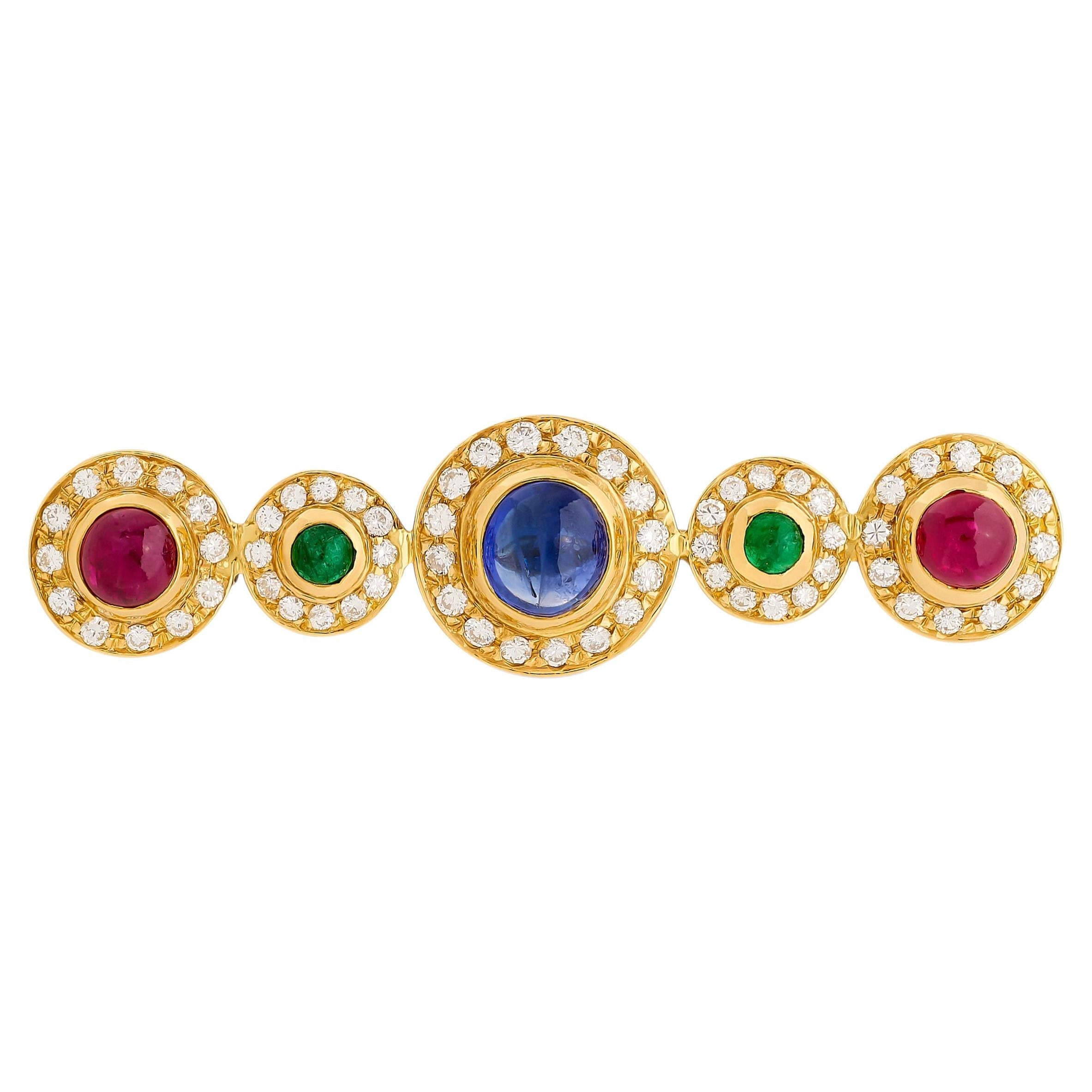18 Karat Yellow Gold Sapphire, Ruby, Emerald and Diamond Straight Pin