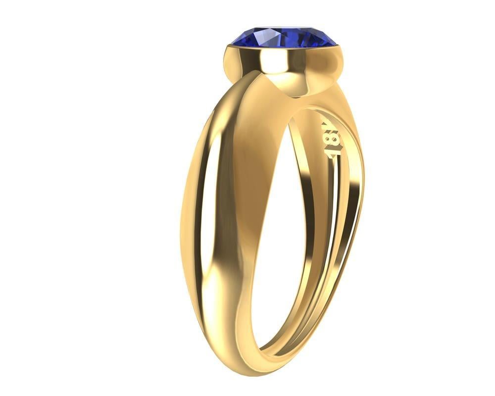 For Sale:  18 Karat Yellow Gold 1.4 Carat Blue Sapphire Sculpture Ring 7