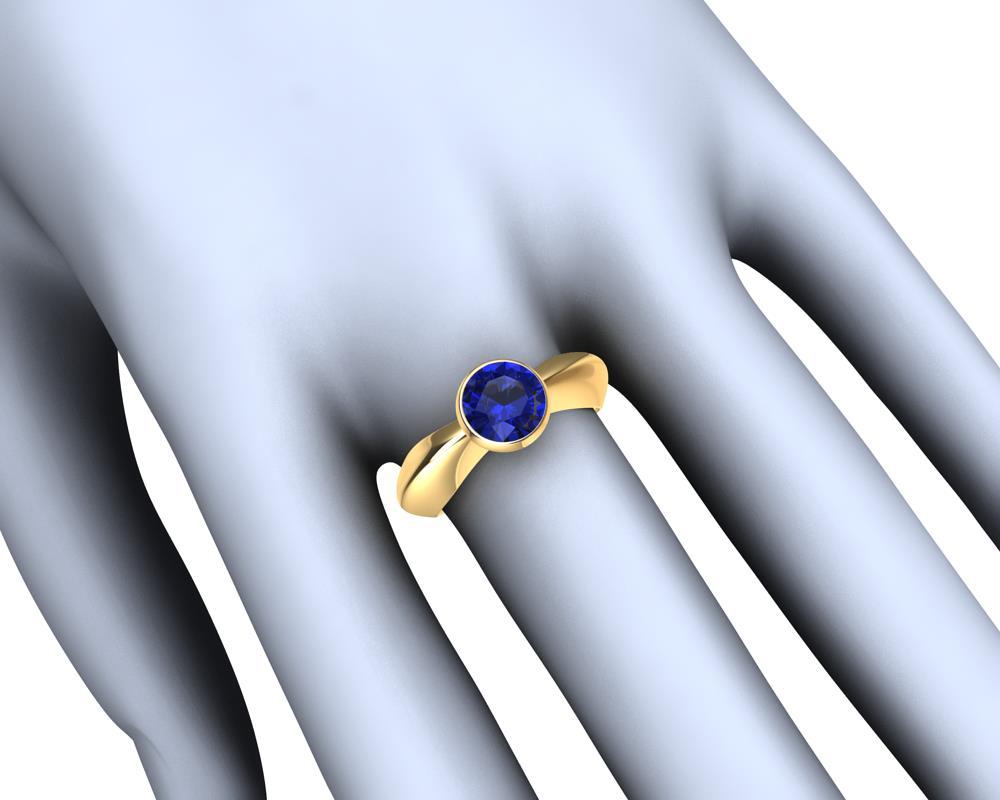 For Sale:  18 Karat Yellow Gold 1.4 Carat Blue Sapphire Sculpture Ring 9