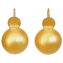 Handmade 18 Karat Solid Yellow Gold Satin Finish Hook Drop Earrings