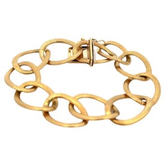18 Karat Yellow Gold Satin Finish Oval Link Modern Italian Bracelet 7.0 Inches