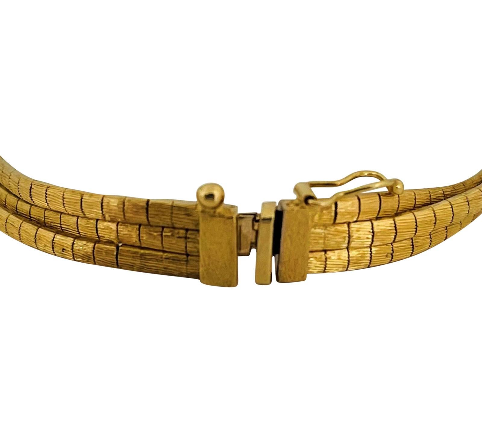 Women's or Men's 18 Karat Yellow Gold Satin Finish Triple Strand Link Bracelet, Italy