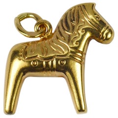 18 Karat Gelbgold Skandinavisches Dala Pferd Charm Anhänger