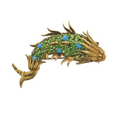 Vintage 18 Karat Yellow Gold Schlumberger Fish Brooch