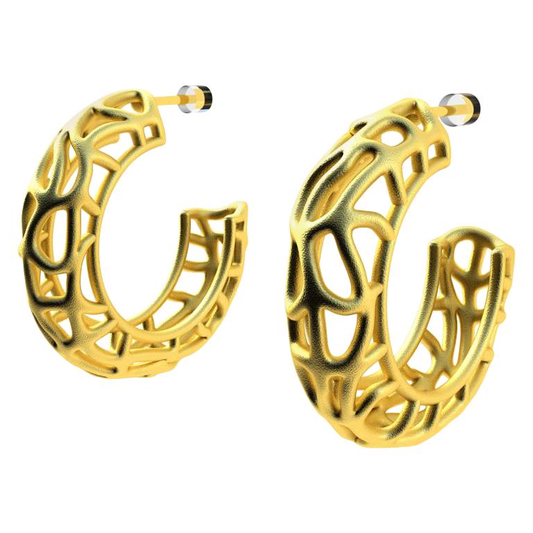 18 Karat Yellow Gold Seaweed Hoop Earrings For Sale