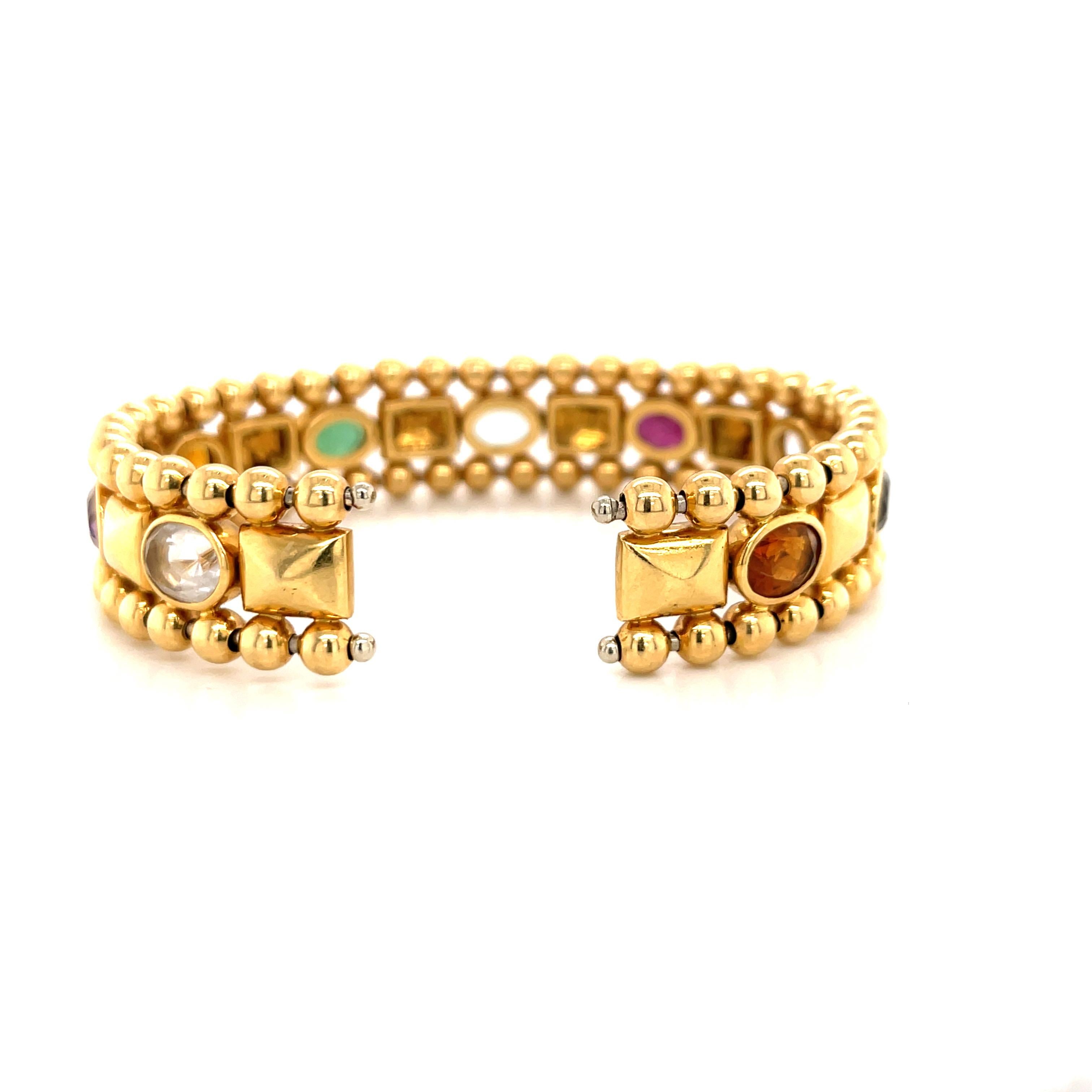 18 Karat Yellow Gold Semi-Precious Gemstone Cuff Bracelet 45.2 Grams 4