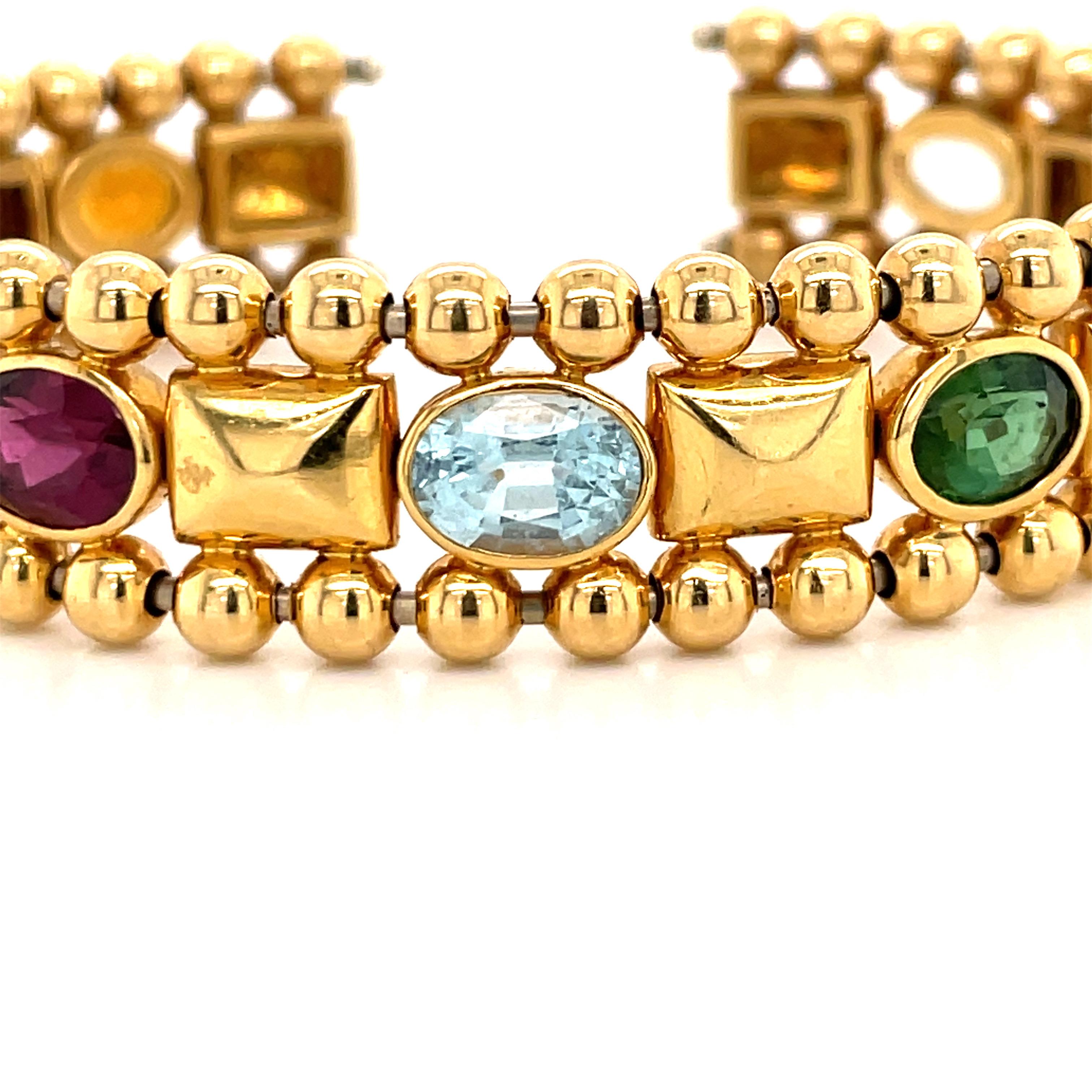 Oval Cut 18 Karat Yellow Gold Semi-Precious Gemstone Cuff Bracelet 45.2 Grams