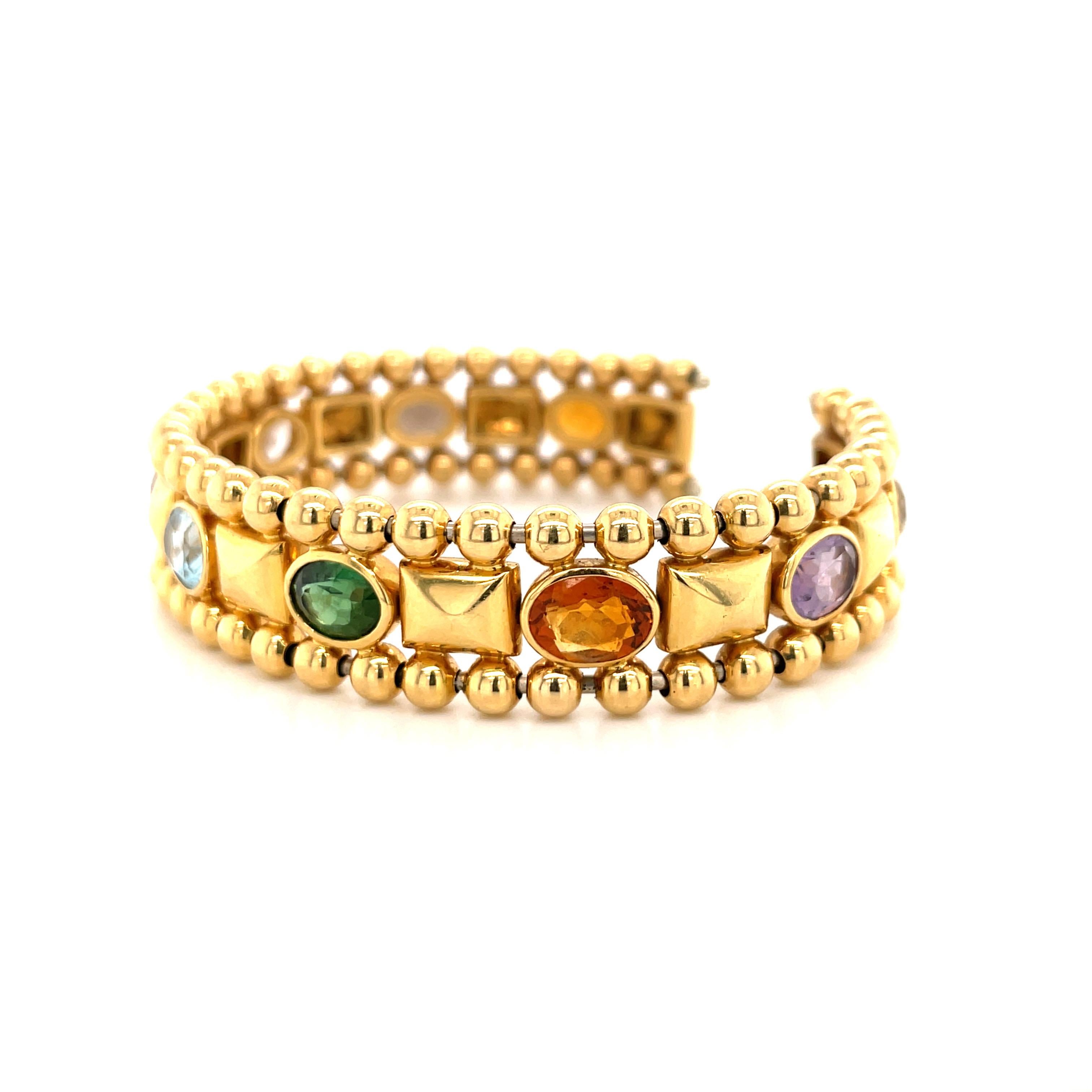 Women's 18 Karat Yellow Gold Semi-Precious Gemstone Cuff Bracelet 45.2 Grams