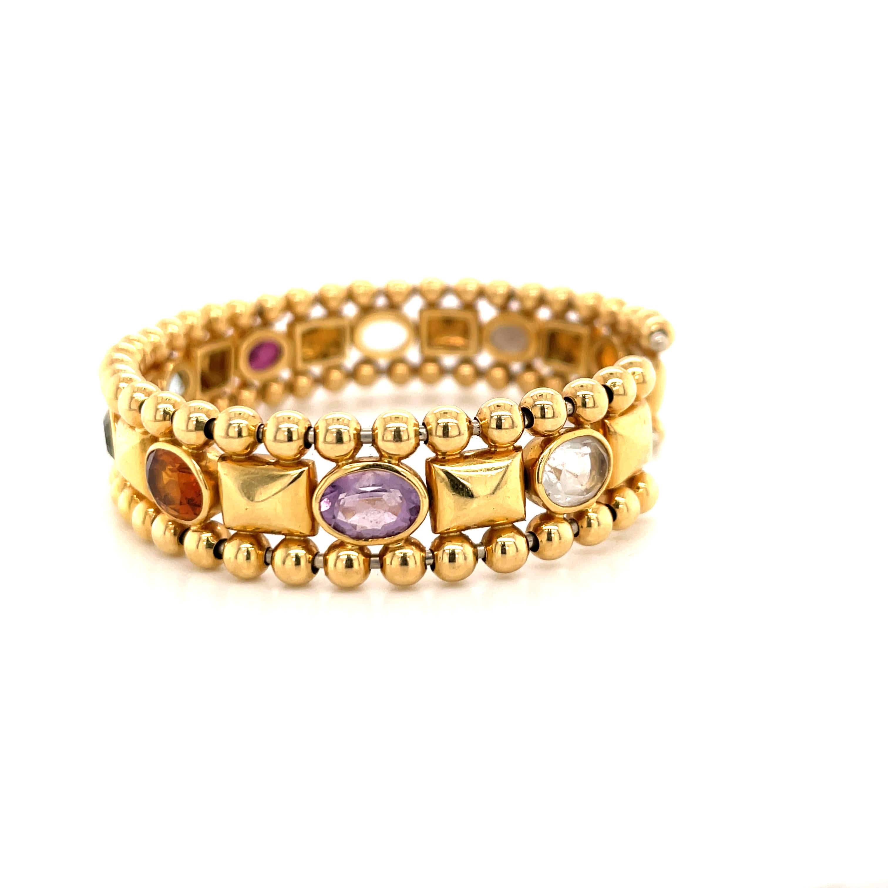 18 Karat Yellow Gold Semi-Precious Gemstone Cuff Bracelet 45.2 Grams 1
